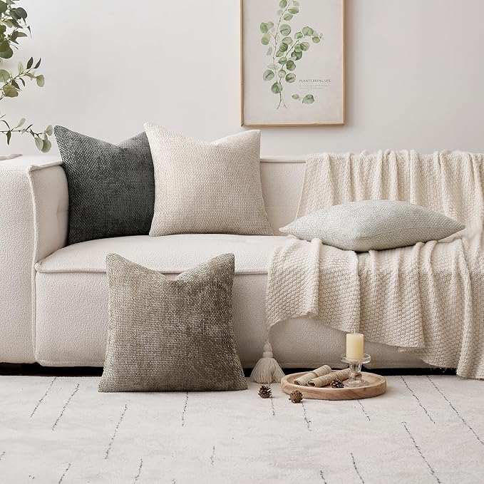 MIULEE Soft Decorative Chenille Euro Pillow Covers Neutral 24x24 Pack of 4 | - Image 5