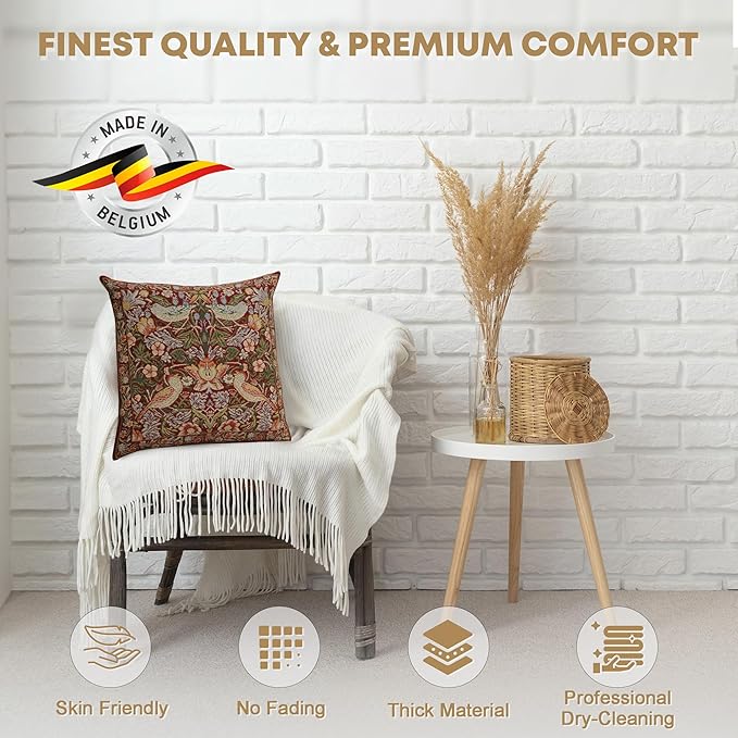 Charlotte Home Furnishings Throw Pillow Covers 16x16 in, Red Strawberry Decorative Couch Pillow Covers, Boho European Tapestry Cushion Cases, Living Room Cozy Home Decor, Jacquard Woven Soft Cotton