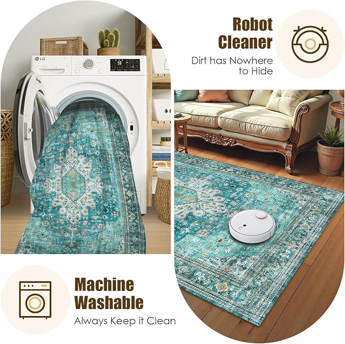 Washable Area Rug 5' x 7' Vintage Traditional Persian Mat - Image 7