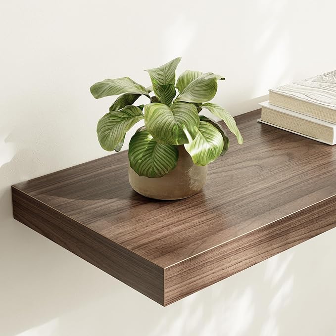Large Floating Shelves for Wall Set of 2 Wooden Wall Shelves 24 in x 12.75 in x 2 in Room Decor Long Shelf with Invisible Wall Mount Bracket for Bedroom Kitchen Living Room Walnut