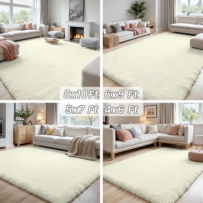 6x9 Area Rugs for Living Room Rug: Soft Fluffy Shag Cream White Rugs for Bedroom - Image 7