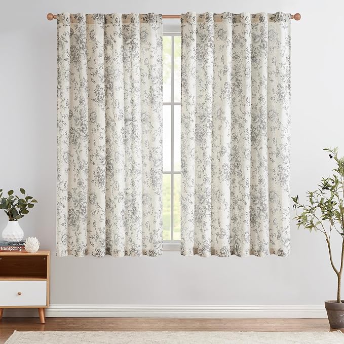 jinchan Linen Blend Curtain Floral Curtains - Image 2