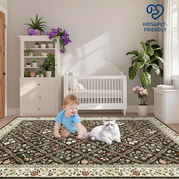 Washable Kitchen Runner 2x6 Non-Slip Floral Carpet Runner - Image 8