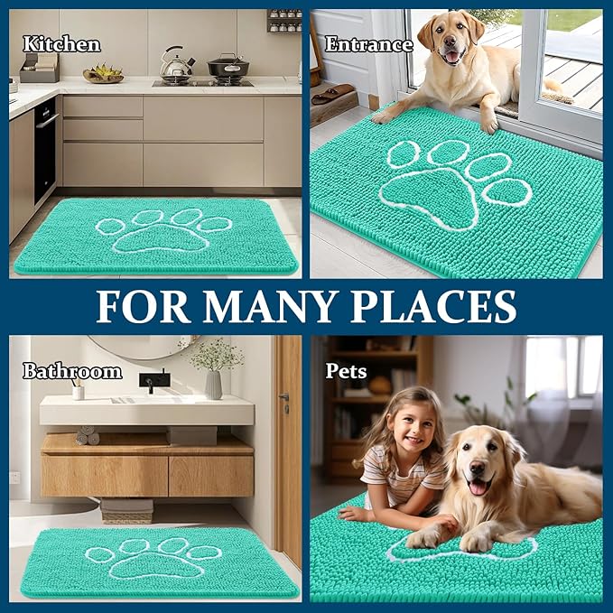 OLANLY Dog Door Mat for Muddy Paws 24x16, Paw Print Design Chenille Mud Mat | - Image 8