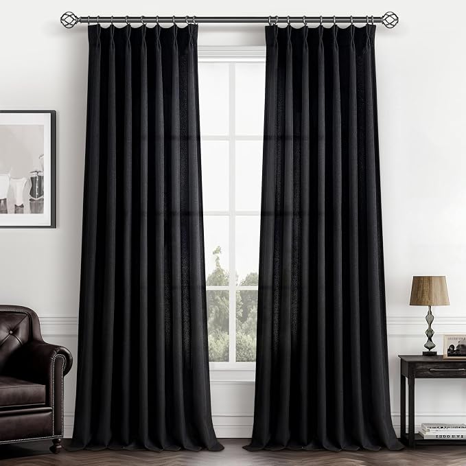 Extra Long Floor to Ceiling 108 Inch Negras Cortinas Para Sala, Pinch Pleated by PleatedDrapes