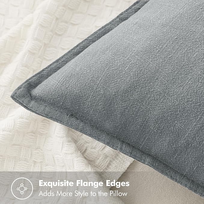 MIULEE Decorative Linen Pillow Covers 20x20 Inch Gray | Boho Farmhouse​ - Image 2