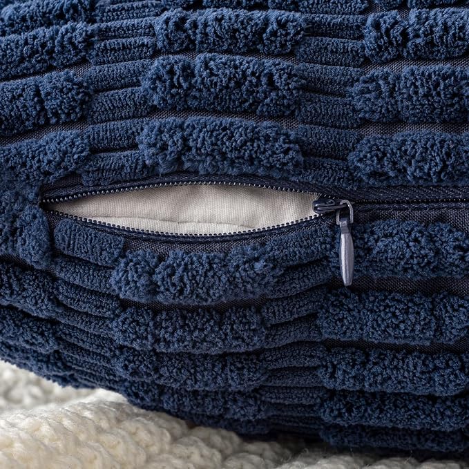 MIULEE Euro Sham Corduroy Decorative Throw Pillow Covers 22x22 Navy Blue | Pack - Image 7