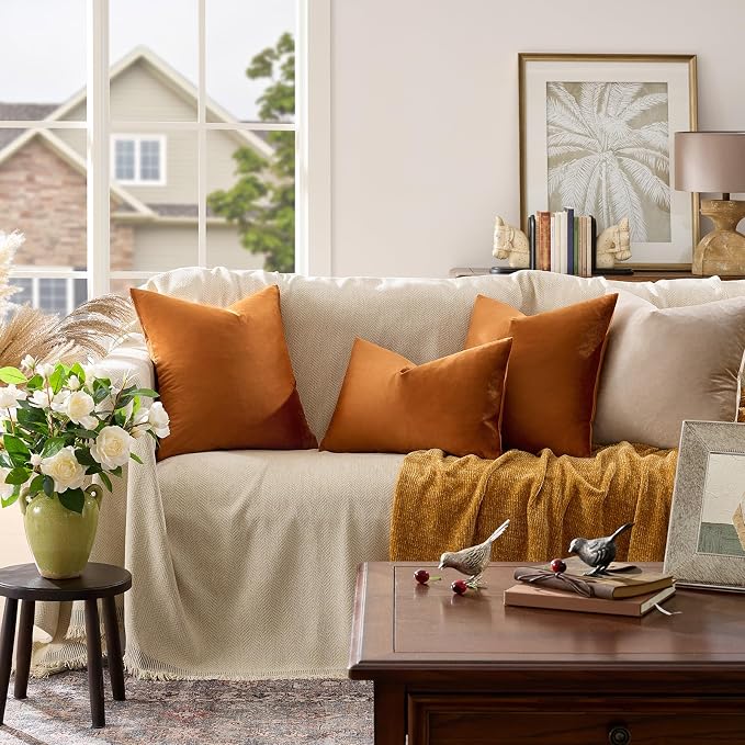 GIGIZAZA 12x20 Dark Burnt Orange Pillow Covers Velvet Lumbar Pillow Decorative - Image 2