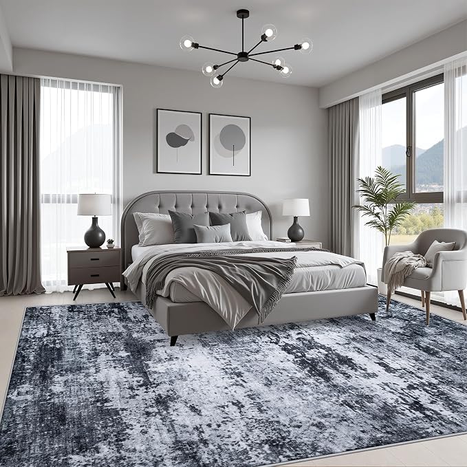 8x10 Area Rug Living Room: Modern Washable Indoor Carpet Black | - Image 3