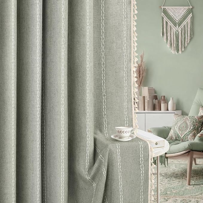 Sage Green Boho Blackout Curtains 2 Panels 84 Inch - Image 8