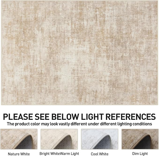 10x14 Area Rugs for Living Room: Washable Abstract Beige Badroom Carpet | - Image 7