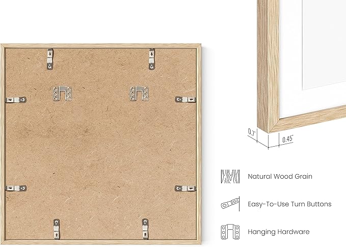 HAUS AND HUES Square Picture Frames 16 x 16 Set of 15 - Photo Gallery Wall Frame Set, Wood 16x16 Frames, 16 x 16 Frames Gallery Wall Set, 16x16 Frame with Mat, Square Frames 16x16 (Beige Oak Frames)
