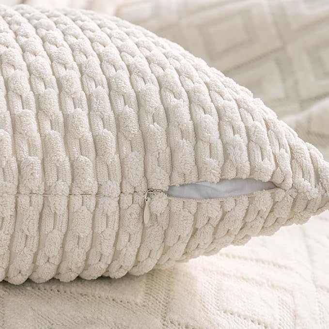 Set of 4 Neutral Decorative Throw Pillow Covers 22x22 Inch Corduroy Pillow - Image 6