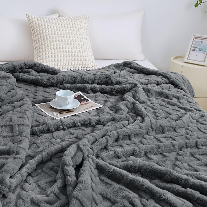 Aganear Fleece Throw Blanket for Bed Couch 90"x108" Grey | Lightweight Fuzzy - Image 5