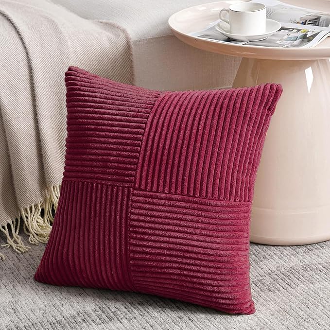 Fancy Homi 2 Packs Burgundy Red Decorative Throw Pillow Covers 20x20 Inch - Image 2