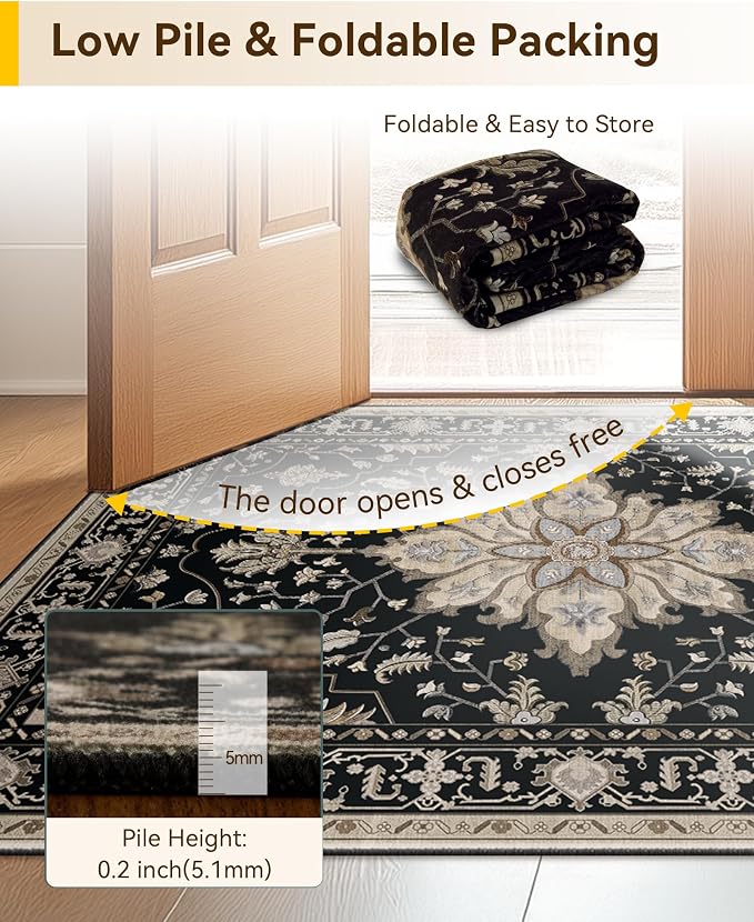 RELEANY Washable Area Rug, Water Repellent, Pet Friendly, Vintage Floral Boho - Image 7