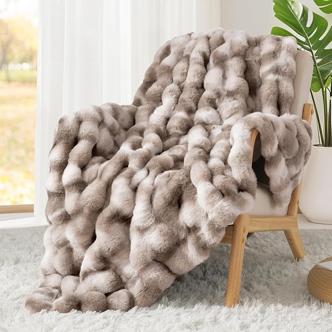 Luxury 1000GSM Faux Rabbit Fur Throw Blanket, Super Heavy Warm Cozy Brown - Image 7
