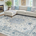 Area Rugs 7'x10' Washable Non-Slip, Floral Vintage Distress Print Pattern by RELEANY