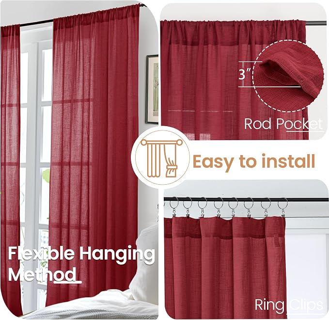 BGment Burgundy Linen Curtains 84 Inch Length - Image 6