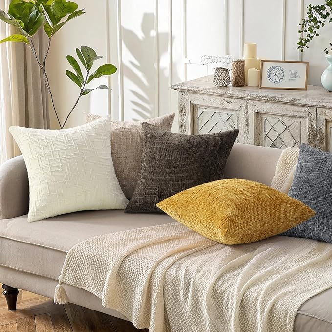 decorUhome Oatmeal Chenille Throw Pillow Covers 12x20 Set of 2 Textured Soft - Image 6
