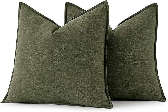 MIULEE Decorative Linen Pillow Covers 20x20 Inch Dark Olive Green | Boho - Image 6