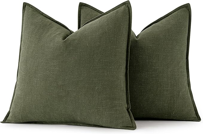 MIULEE Decorative Linen Euro Sham Pillow Covers 22x22 Inch Dark Olive Green | - Image 6
