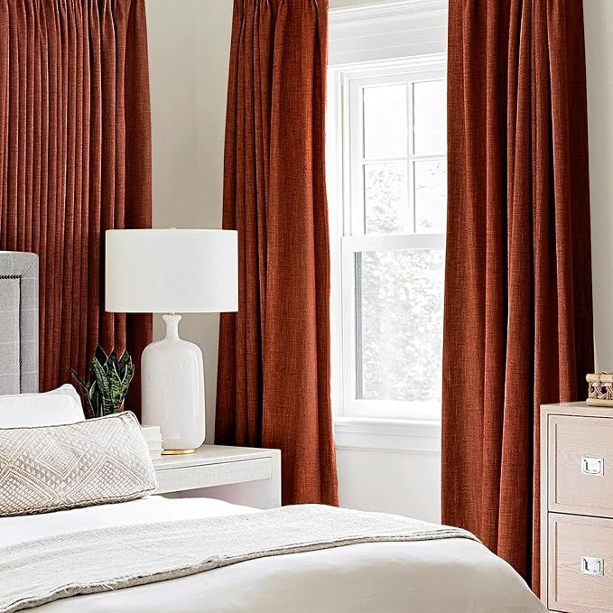 MIULEE 100% Blackout Linen Curtains Thermal Insulated Burnt Orange Fall - Image 2
