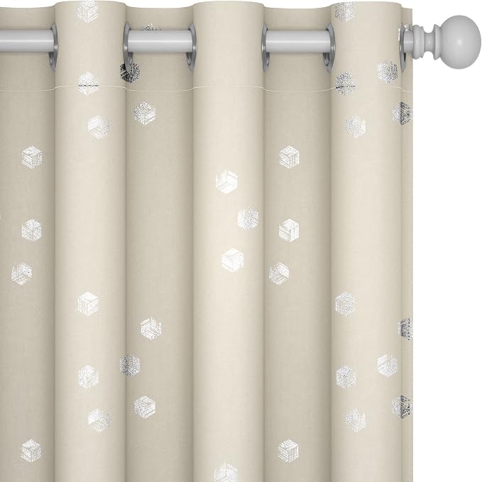 Deconovo Designer Series Silver Cubic Print Room Darkening Curtains by Deconovo