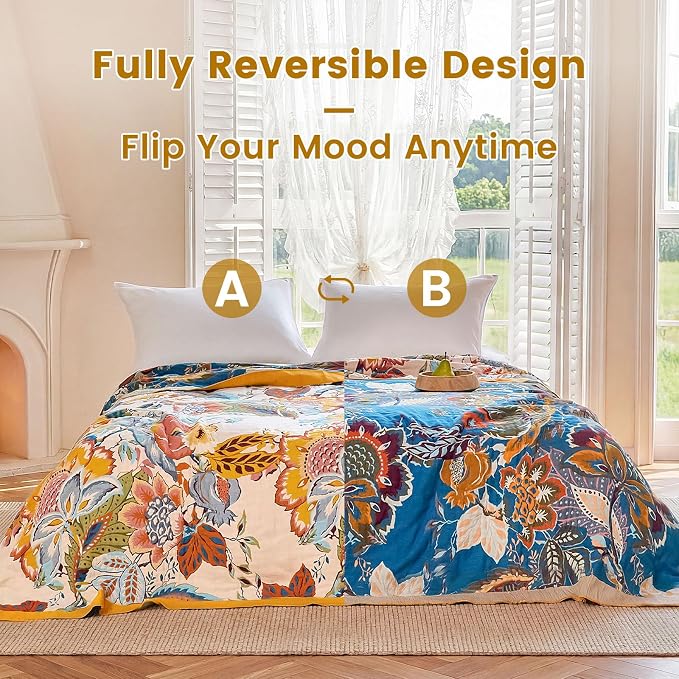 MSGKV Boho Throw Blanket 50"x60" Floral Cotton Blanket - Image 4