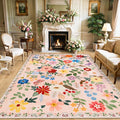 PLHXFR 8x10 Area Rug Living Room: Floral Washable Boho Soft Carpet Beige | by PLHXFRSoftAreaRugs