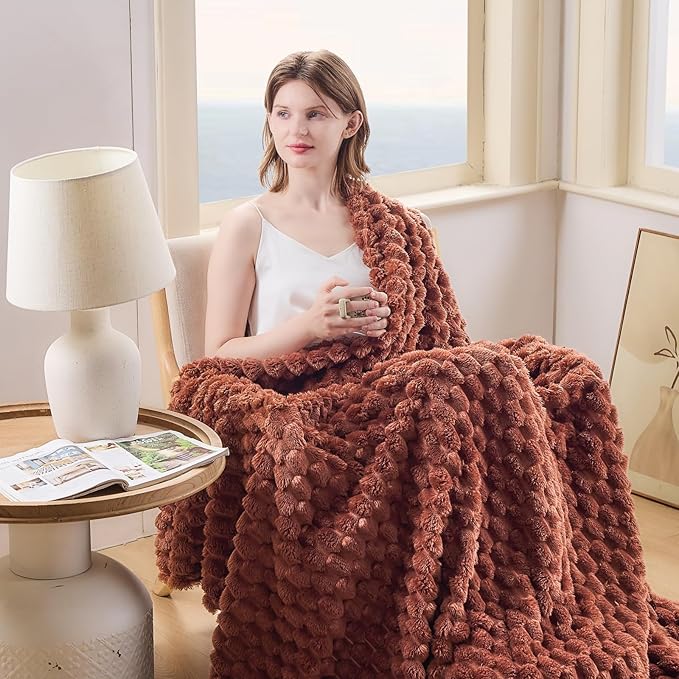 NEWCOSPLAY Super Soft Throw Blanket Coffee Premium Silky Flannel Fleece 3D Clouds Stylish Jacquard Lightweight Bed Blanket All Season Use 350GSM (Coffee, Throw(50"x60"))