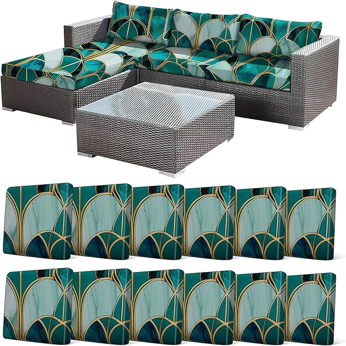 CALBODE 12Pcs Stretch Patio Cushion Cover, Art Deco Geometric Pattern Couch & by CALBODE