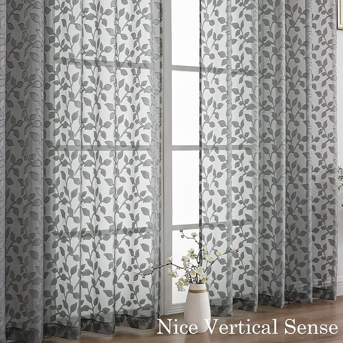 Chyhomenyc Charcoal Grey Sheer Curtains 84 Inch Length 2 Panels Set, Light - Image 9