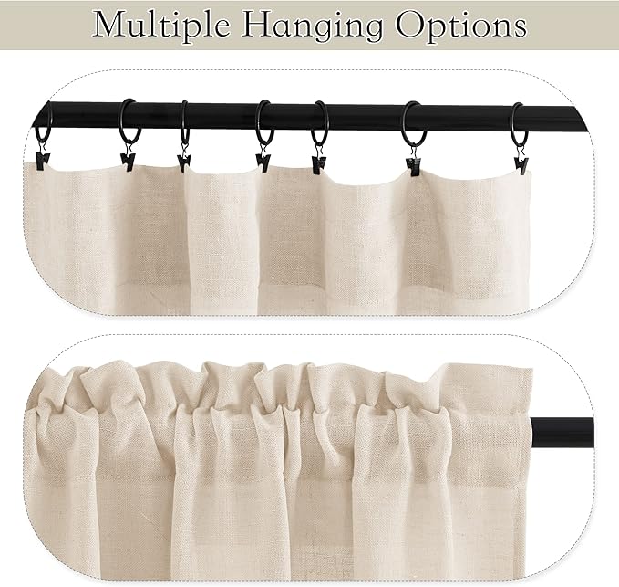 RYB HOME Kitchen Curtains, 30 inches Long Linen Rod Pocket Semi Sheer Cuartins - Image 5