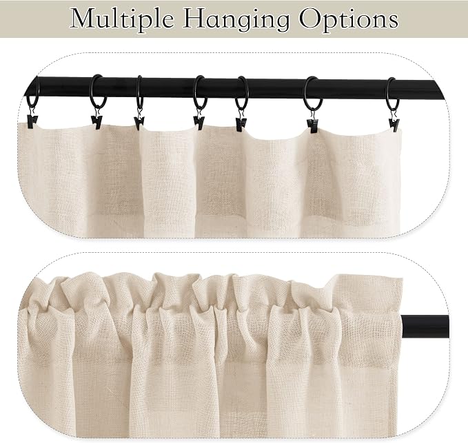 RYB HOME Bathroom Curtains Over Sink 36 inches Length, Linen Blend Semi Sheer - Image 5