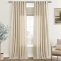 Greyish Beige Linen Curtain 102 inch Length 2 Panels Set Back Tab Light by Jolilight