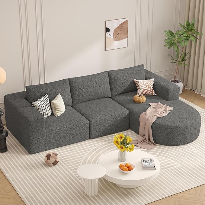 Modular Sectional Sofa with L-Shape Chaise,Cloud Sectional Modern Sleeper Couch with Deep Seat,Sponge Compression Sofas No Assembly Required(Gray-Corduroy Fabric) 1PCS