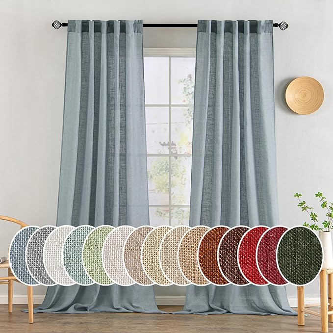 MIULEE Dusty Blue Linen Curtains 52x90 Inch 2 Panel by MIULEE