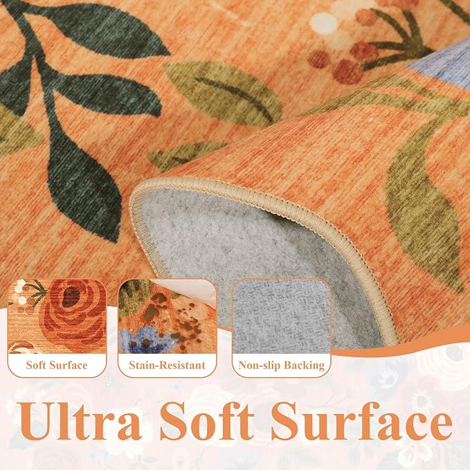 DUKINO 2x3 Rugs for Entryway, Floral Door Mat Washable Kitchen Rugs, Low Pile - Image 8