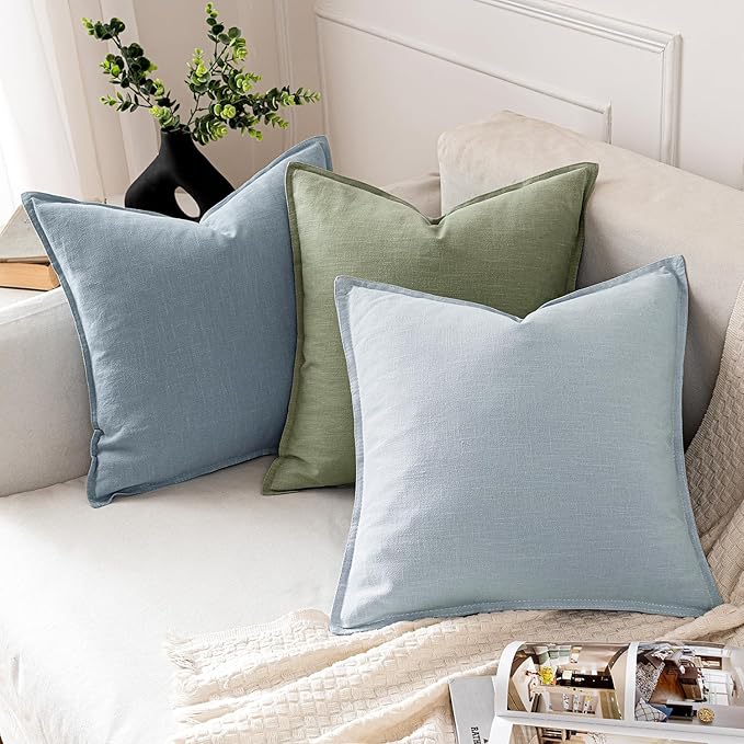 MIULEE Decorative Linen Pillow Covers 20x20 Inch Sage Green ​Boho Farmhouse​ - Image 4