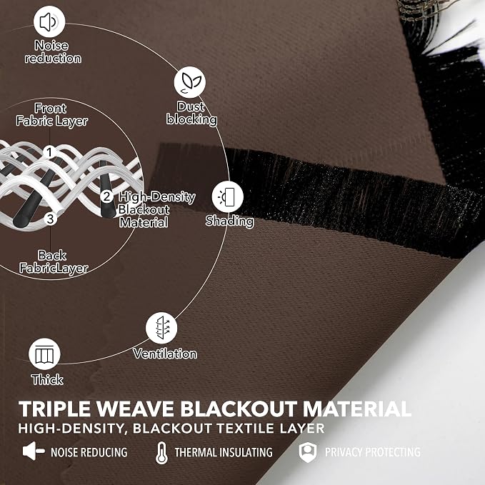 Deconovo Blackout Curtains, Thermal Insulated, W52 x L72 2 Panels, Back Tab - Image 3