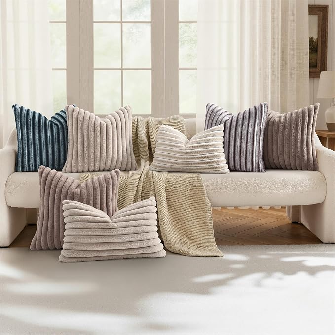 decorUhome Fall Faux Fur Throw Pillow Covers 12x20 Set of 2 Tan | Decorative - Image 5