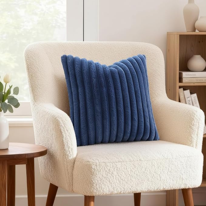 decorUhome Fall Faux Fur Throw Pillow Covers 20x20 Set of 2 Navy Blue | - Image 4