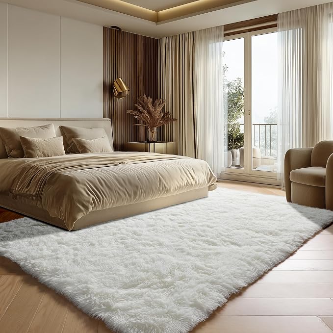 Cream White Area Rugs for Bedroom Living Room, Fluffy 4x6 Indoor Bedside Floor - Image 4