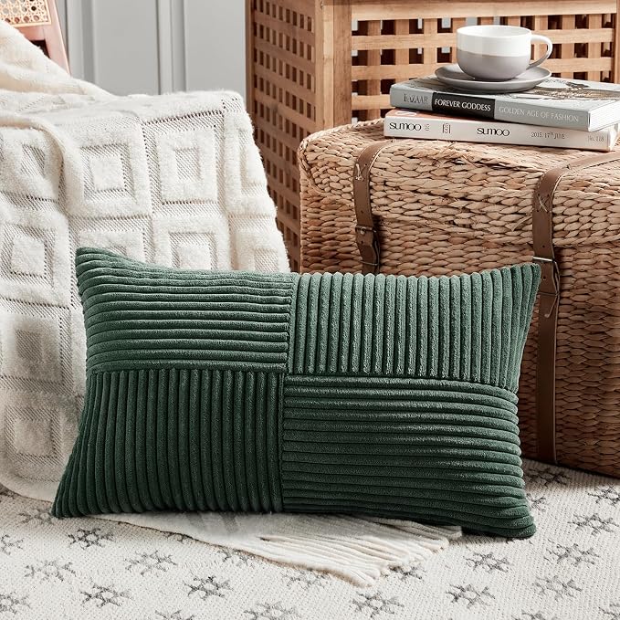 Fancy Homi Set of 2 Dark Green Lumbar Decorative Throw Pillow Covers 16x32 Inch - Image 2