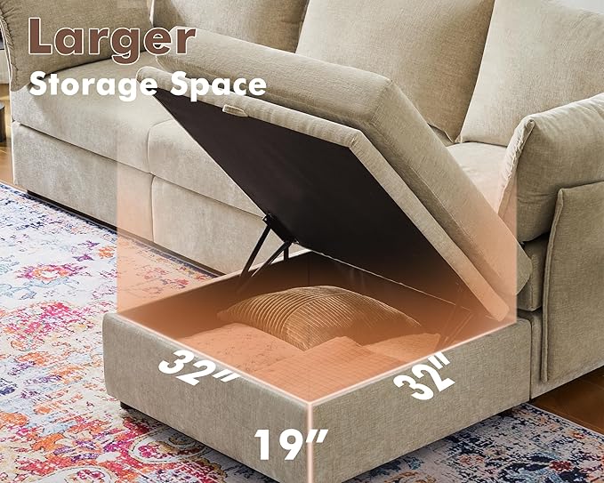 102.6" U Shaped Modular Sectional Sofa, 5 Seater Couch with Storage Ottoman Deep Seat and High Backrest with Removable Cover for Living Room, Apartment - Chenille Beige