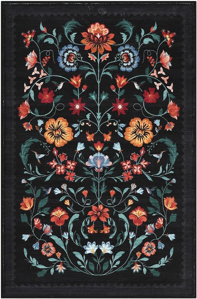 Floral Rug for Entryway 2x3 Rugs Machine Washable Boho Small Area Rug Non-Slip - Image 4