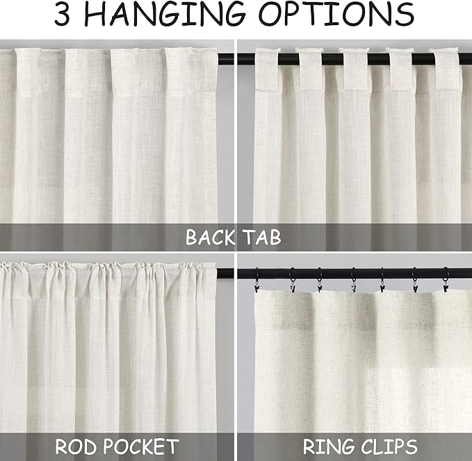 Cream Linen Curtains 108 inches Long - Image 3