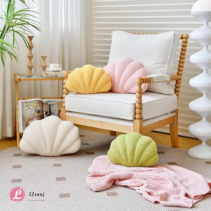 Yellow Seashell Throw Pillows, Shell Shaped Throw Pillows, 13 Inch Soft Home Decorative Pillow Plush Cushion for Bed Couch Living Sofa Room Decor Accent Throw Pillow