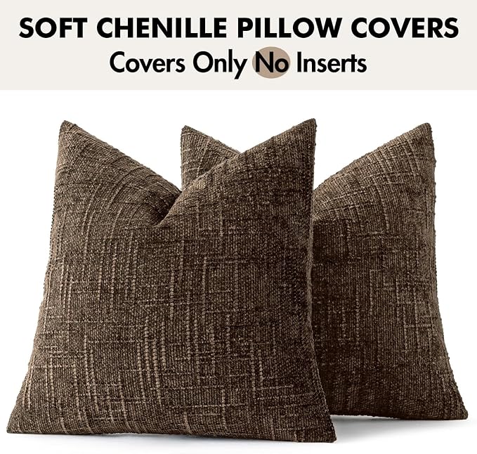 MIULEE Chenille Textured Throw Pillow Covers Reddish Brown 20x20 Set of 2 | - Image 7